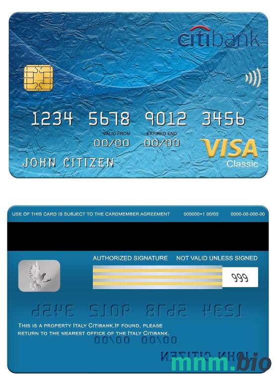 Italy Citibank visa klasyczny karta przykład w formacie PSD